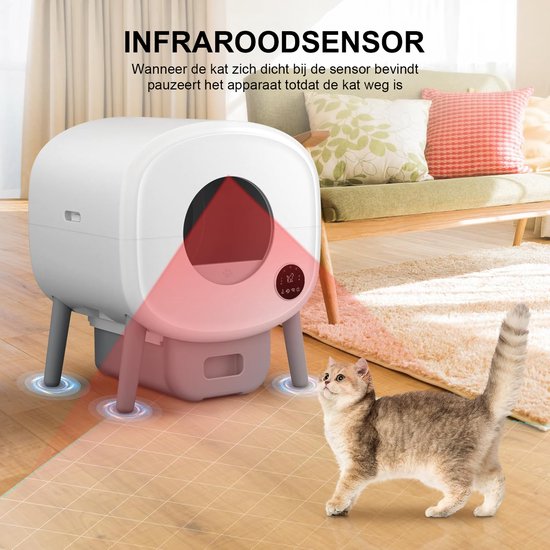Bac à litière autonettoyant - Bac à litière automatique grande capacité - XXL 95 L - Bac à litière électrique - Avec application, tapis de bac à litière et 3 rouleaux de sacs de ramassage