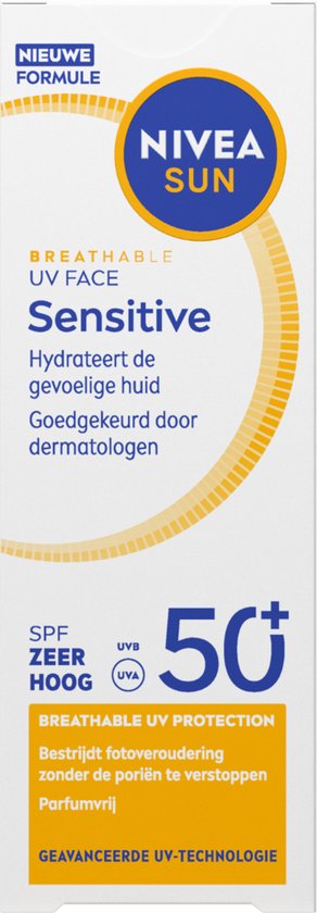 NIVEA SUN UV Face Senstive SPF50+ Sunscreen Face - Pour les peaux sensibles - Formule respirante et non grasse - Sans parfum - 40ml