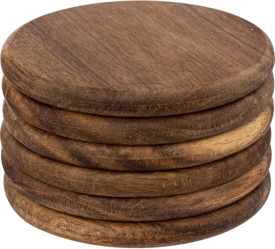Sous-verres Secret de Gourmet - lot de 6 - bois d'acacia - D10 cm - ronds - vernis - style moderne et classique