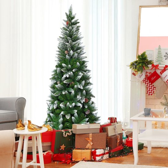 Costway Arbre de Noël Artificiel INCLUANT LES CONES DE PIN - Avec Support Métallique - 180 cm