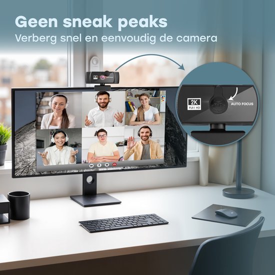 Audyn Webcam - 5MP - 2K Full HD - avec microphone - pour PC - avec housse et support - Caméra de streaming - Webcams
