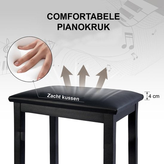 Finesse Piano Stool - pliable - réglable en hauteur - avec coussin - banc de piano - chaise de piano - noir