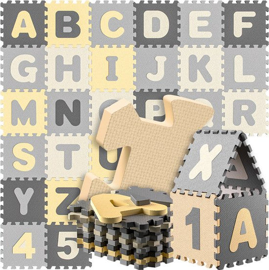 Spielwerk XXL Tapis de puzzle - Mousse 86 pièces Figures Lettres - Gris