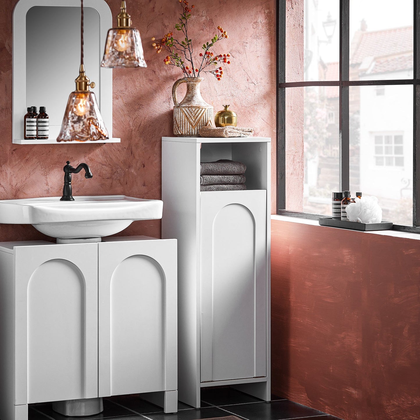 Armoire de salle de bain - SoBuy - Avec sac à linge pliable - max 17 kg - 30 x 30 x 97 cm - Blanc