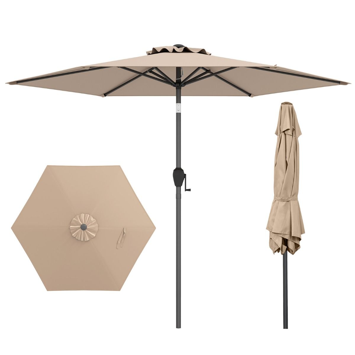 Parasol de terrasse Coast - fonction d'inclinaison avec manivelle - toile ventilée - marron 230 x 230 cm