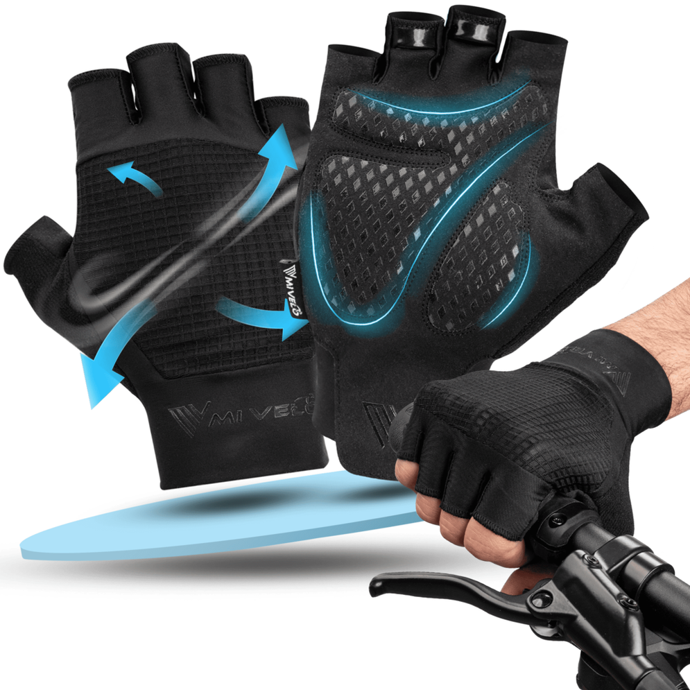 MIVELO Gants de cyclisme rembourrés - Modèle d'été - Respirant et sans doigts - Forte adhérence - Noir - Taille XL