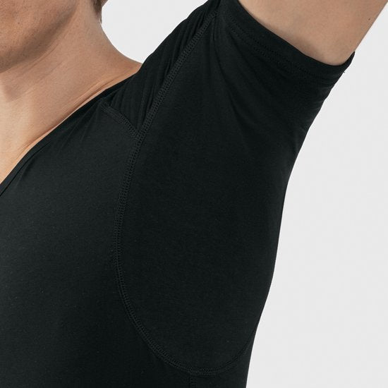 Anti Sweat Shirt - Fibershirts® - Coussinets d'aisselles cousus - Maillot de corps - Noir - Col en V - Hommes - Taille XL