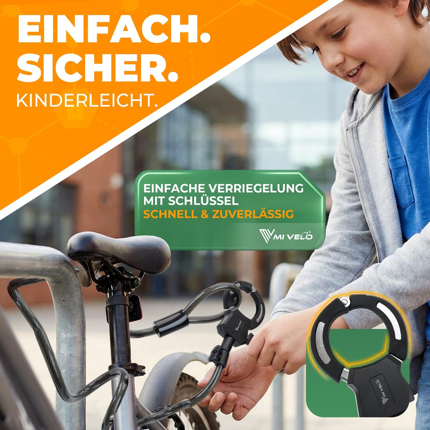 Antivol MIVELO pour scooter électrique - câble antivol en forme de menottes de 120 cm - avec clé et support - âme en acier pour scooter et vélo