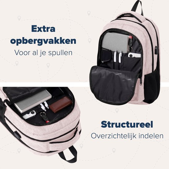 TRVLMORE Sac à dos à vie - Sac à dos avec compartiment pour ordinateur portable de 15,6 pouces - Cartable - Résistant aux éclaboussures - Hommes et femmes - Garçons et filles - 28L - Rose