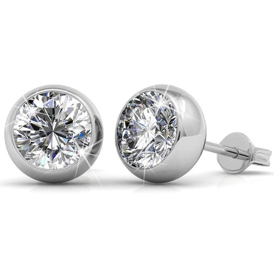 Yolora Boucles d'oreilles pour dames avec cristaux Kalpa Camaka ronds - couleur argent - plaqué or blanc 18K