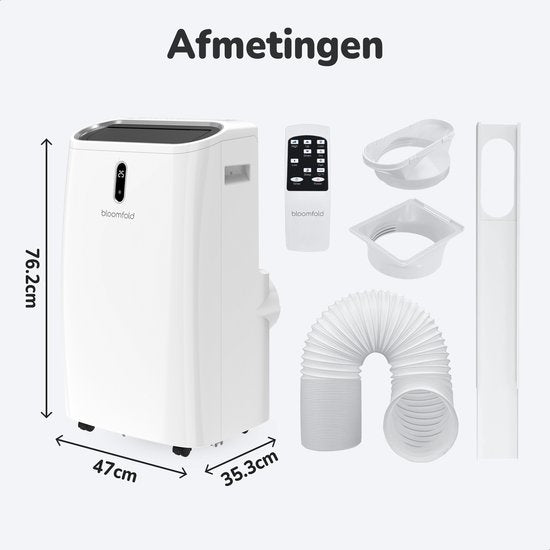 Climatiseur mobile Bloomfold - 12 000 BTU - 4 en 1 - Climatisation avec kits d'étanchéité pour fenêtres - Chambre à coucher - Salon - rafraîchir jusqu'à 35m².