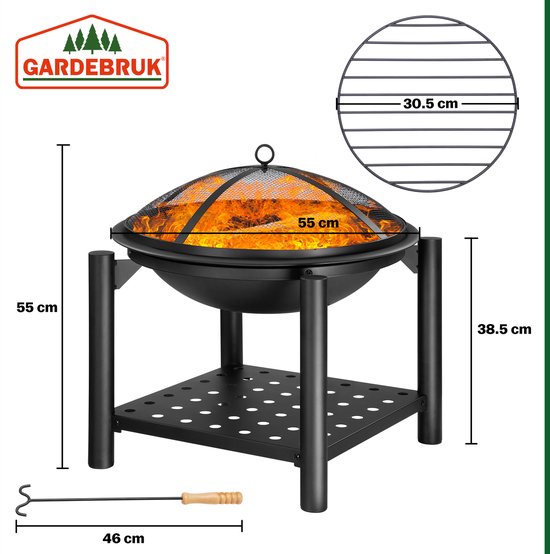 Gardebruk Firebowl - Ø55cm Stake Spark Grid Lid - Black