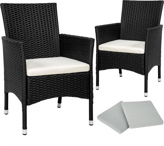 tectake® - set de 2 chaises de jardin en osier avec 4 housses de coussin - noir - 404549 - poly-rattan