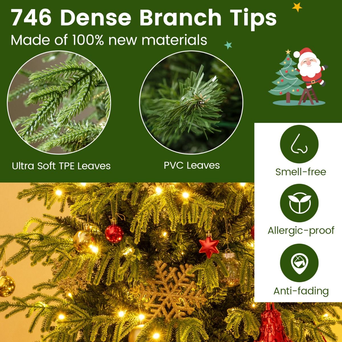 Sapin de Noël artificiel Coast avec guirlande lumineuse - 180 cm - ampoules LED blanc chaud - vert