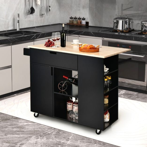 Coast Kitchen trolley chariot de service sur roulettes - Chariot pour îlot de cuisine - 124 x 43 x 92 cm - Noir