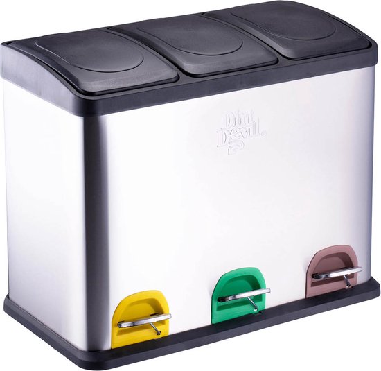 Dirt Devil Pedal bin 3x 15L - Poubelle Séparation des déchets - acier inoxydable - Silver