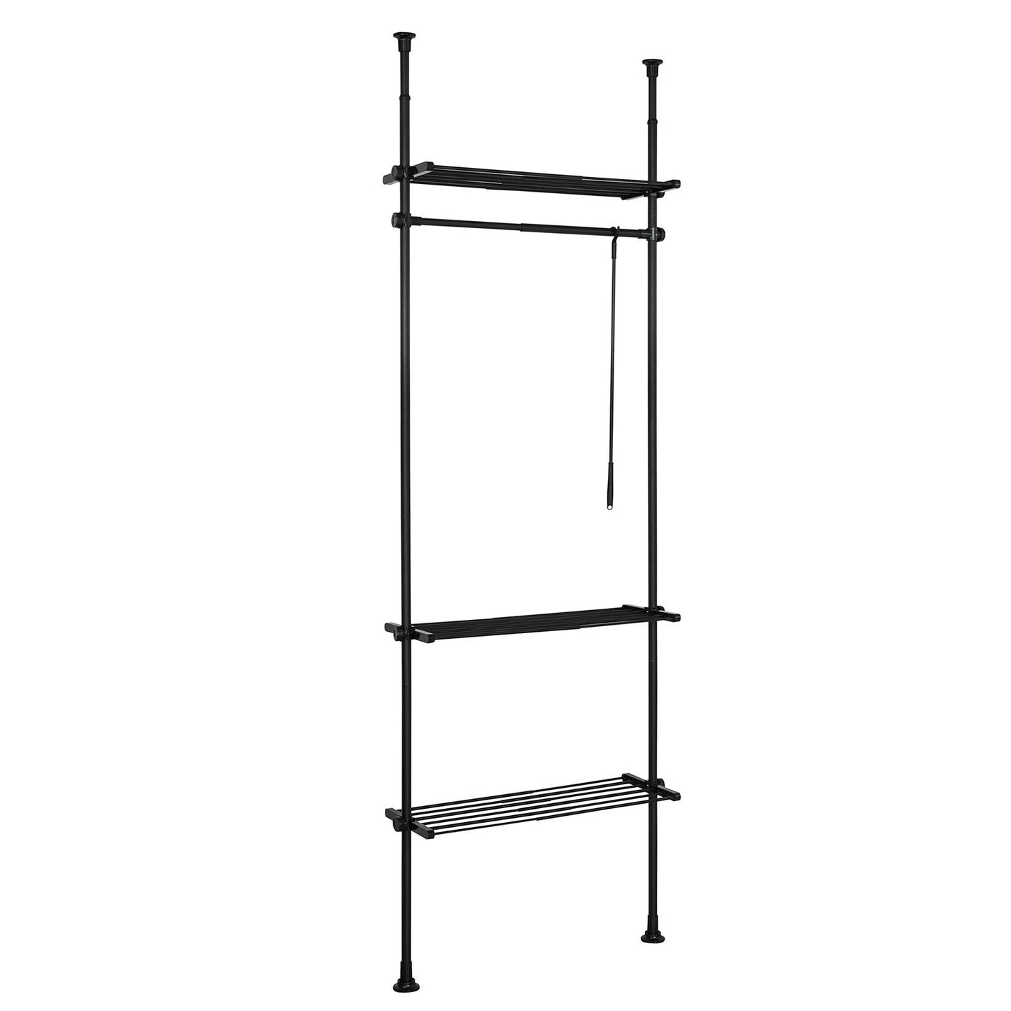 SoBuy Porte-vêtements - 1 barre 3 étagères et 1 fourche Porte-vêtements - 52-80 x 233-300 cm - Noir