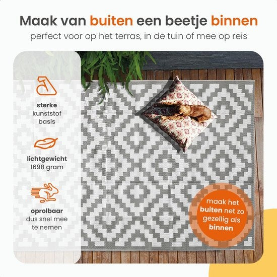 Goliving Tapis d'extérieur Summer Diamond - Tapis de jardin - Tapis d'extérieur - Tapis - Tapis de jardin - Réversible - Sac de transport inclus - 183 x 290 cm - Gris/Blanc