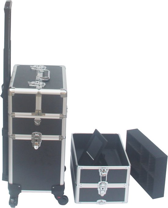 DMV - valise de maquillage - valise de maquillage - chariot de maquillage - valise de coiffure - valise de beauté - valise de cosmétiques - avec roulettes - noir - 26 x 35 x 70cm