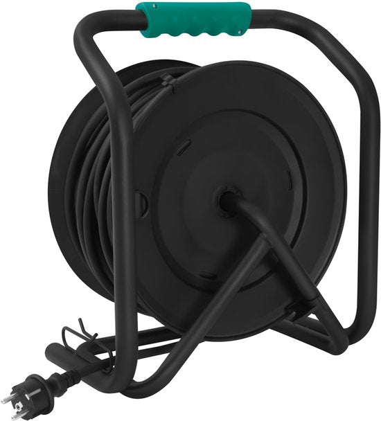 VONROC PRO Enrouleur de câble 50m - IP44 - Câble néoprène H07RN-F 3x1,5 mm² - 4 prises Schuko mises à la terre - 3000W (déroulé)/1100W (enroulé) - Âme solide - Protection thermique