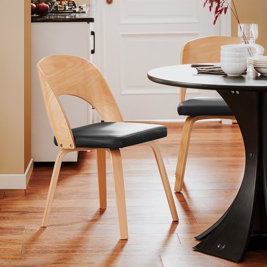 SoBuy Chaise en bois avec dossier et assise rembourrés, chaise pour cuisine, salle à manger, bureau, chambre à coucher, naturelle et noire, 48 x 55 x 78 cm, FST97-SCH