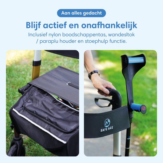 Safe Life® Rollator léger et pliable - fonction assise - intérieur et extérieur - dossier et support pour canne - Or