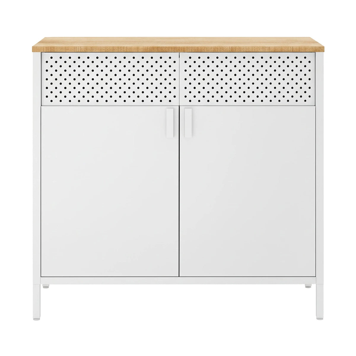 Armoire de rangement en métal Ochama 80 x 40 x 76 cm - Double porte - Étagère réglable - Blanc mat et jaune chameau