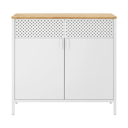 Armoire de rangement en métal Ochama 80 x 40 x 76 cm - Double porte - Étagère réglable - Blanc mat et jaune chameau