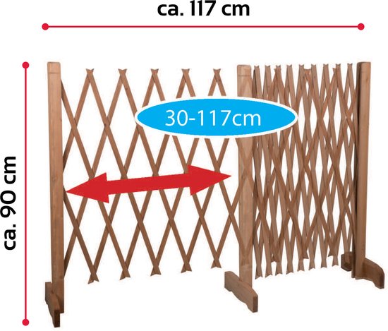 Barrière pour chiens extensible - Maxxpro -extensible de 30 à 117 cm - sans perçage - Barrière pour chiens intérieure et extérieure - Bois