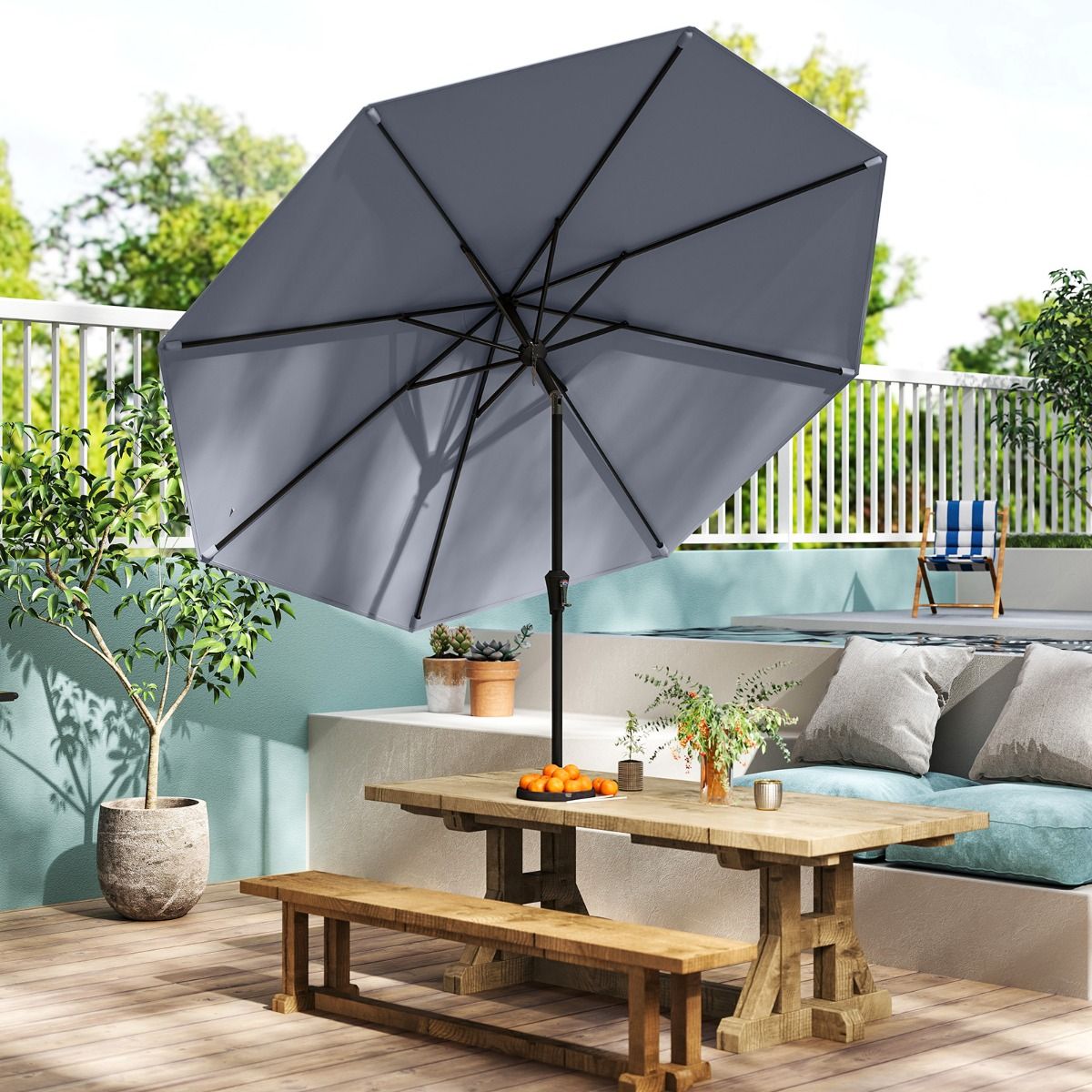Coast Terrace Parasol 270 cm Grey - Parasol inclinable avec manivelle et toit ventilé
