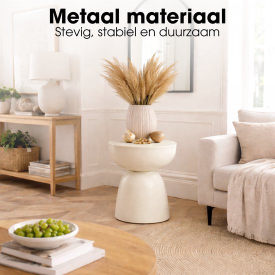 Mica Decorations Elliot Table d'appoint - Table d'appoint ronde H45 x Ø32 cm - Petite table d'appoint pour le salon ou la chambre - Idéale comme table pour plantes - Fer avec revêtement par poudrage - Blanc cassé