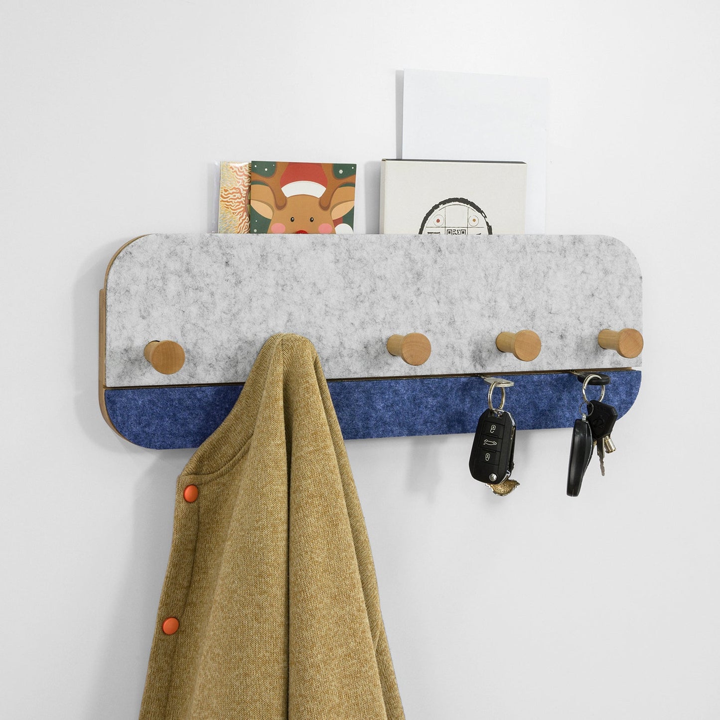 Porte-manteau mural SoBuy à 5 crochets - Bambou et feutre - 55 x 3 x 19 cm