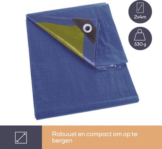 Bâche Perel, 12 œillets, coins renforcés, rectangulaire, bleu/vert, 70 g/m², 2 x 4 m