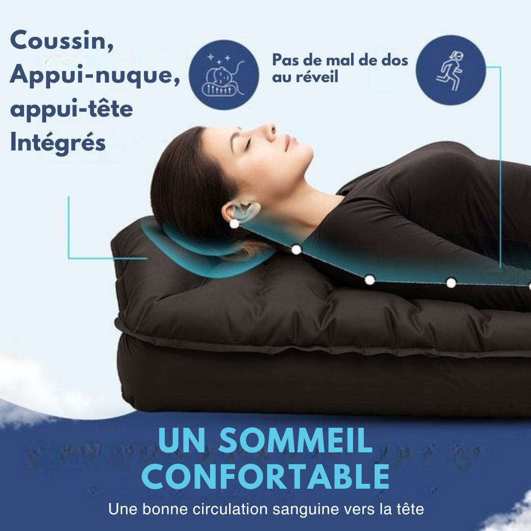 Matelas de couchage 1 personne avec pompe à pied et système click FLOAT- camping - 195x66x12 cm - Noir