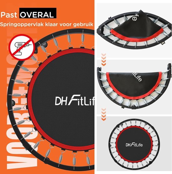 DH FitLife Fitness Trampoline d'intérieur pliable sans installation | Ø102 cm 40 Inch | Capacité de poids 150 KG | 4 positions de poignées réglables | Stable et silencieux pour enfants et adultes