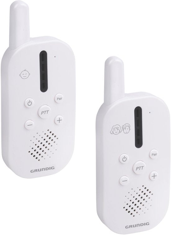 Babyphone audio DECT Grundig - Babyphone d'une portée de 150 m - Unité parents et unité bébé - avec indicateur sonore à LED et fonction interphone - Accessoires pour chambre de bébé - Blanc