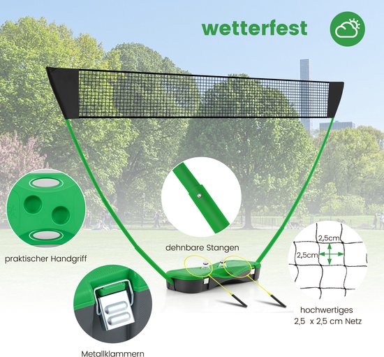 COSTWAY Support de filet de badminton, jeu de navette portable avec raquettes, 2 navettes, filet et boîte de rangement, set complet de badminton pour badminton/tennis et volley-ball pour l'intérieur et l'extérieur