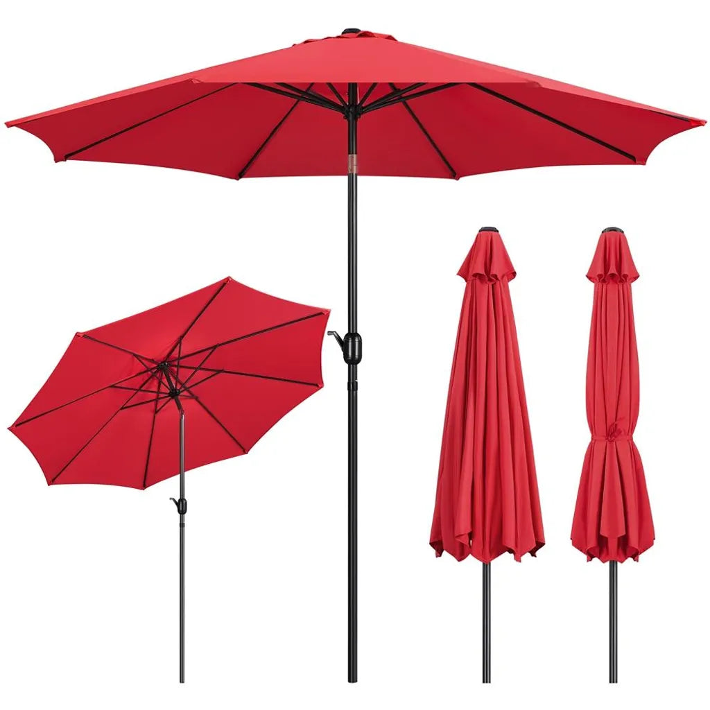 Parasol Yaheetech Ø 300 cm - Rouge - Parasol de jardin inclinable avec mécanisme à balancier et protection UV50+