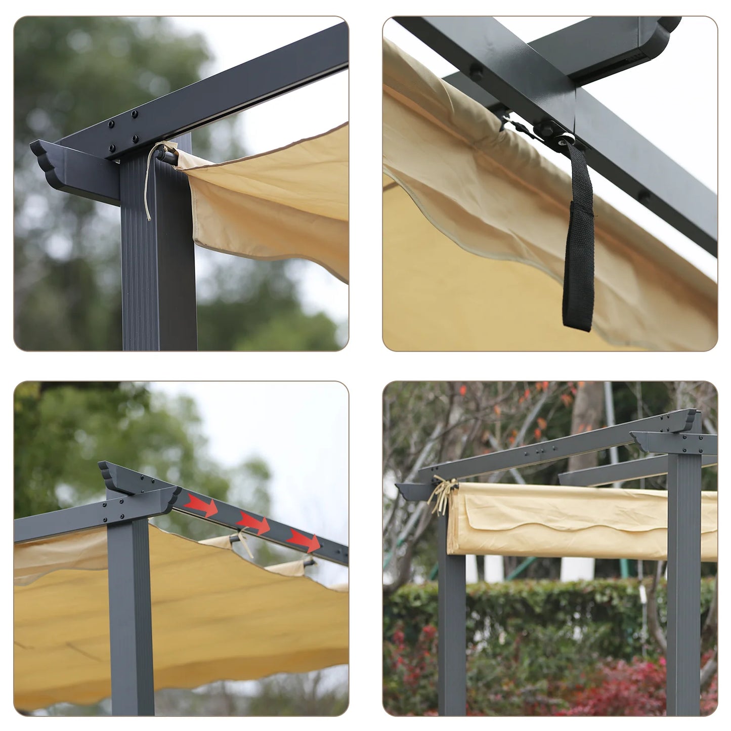 Pergola Angel Living en aluminium 3 × 4 m, beige – Toit en polyester réglable, tubes de toit en acier, revêtement par poudrage