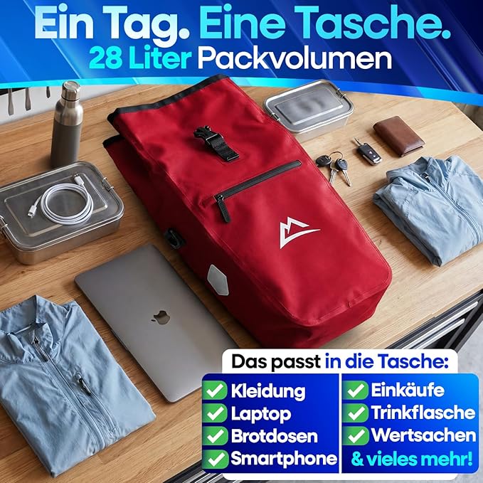 Sac de vélo Nextcover - 28 L - TPU - Fermeture à enroulement - Porte-bagages - Rouge