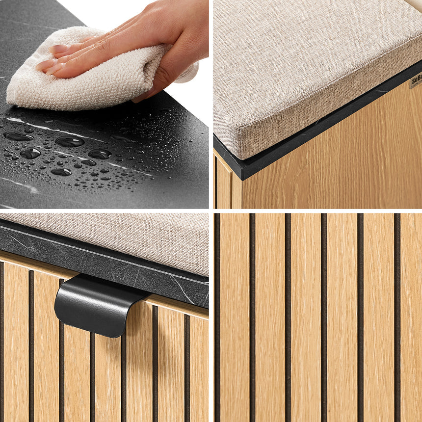 SoBuy FSR201-N Banc à chaussures, entrée, avec siège rembourré, confortable, pliable, noir et bois clair, supporte 113 kg, 60 x 24 x 50 cm