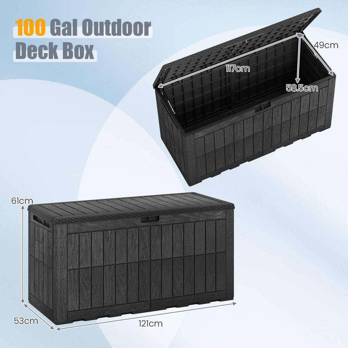 Boîte de rangement Coast pour jardin - capacité de 380 L - banc et coffre à coussins 2-en-1 - noir