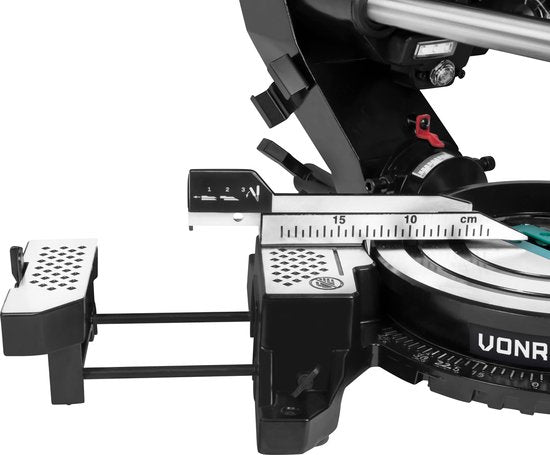 VONROC Tronçonneuse compacte - scie d'abattage - scie à onglet 2200W - Ø216mm - 5200 /min - Bras d'onglet amovible - Fonction de traction - Rallonges de table réglables - Inclinable (0-45°) - Butée de longueur - Contrôle de profondeur - Laser & LED - Lame