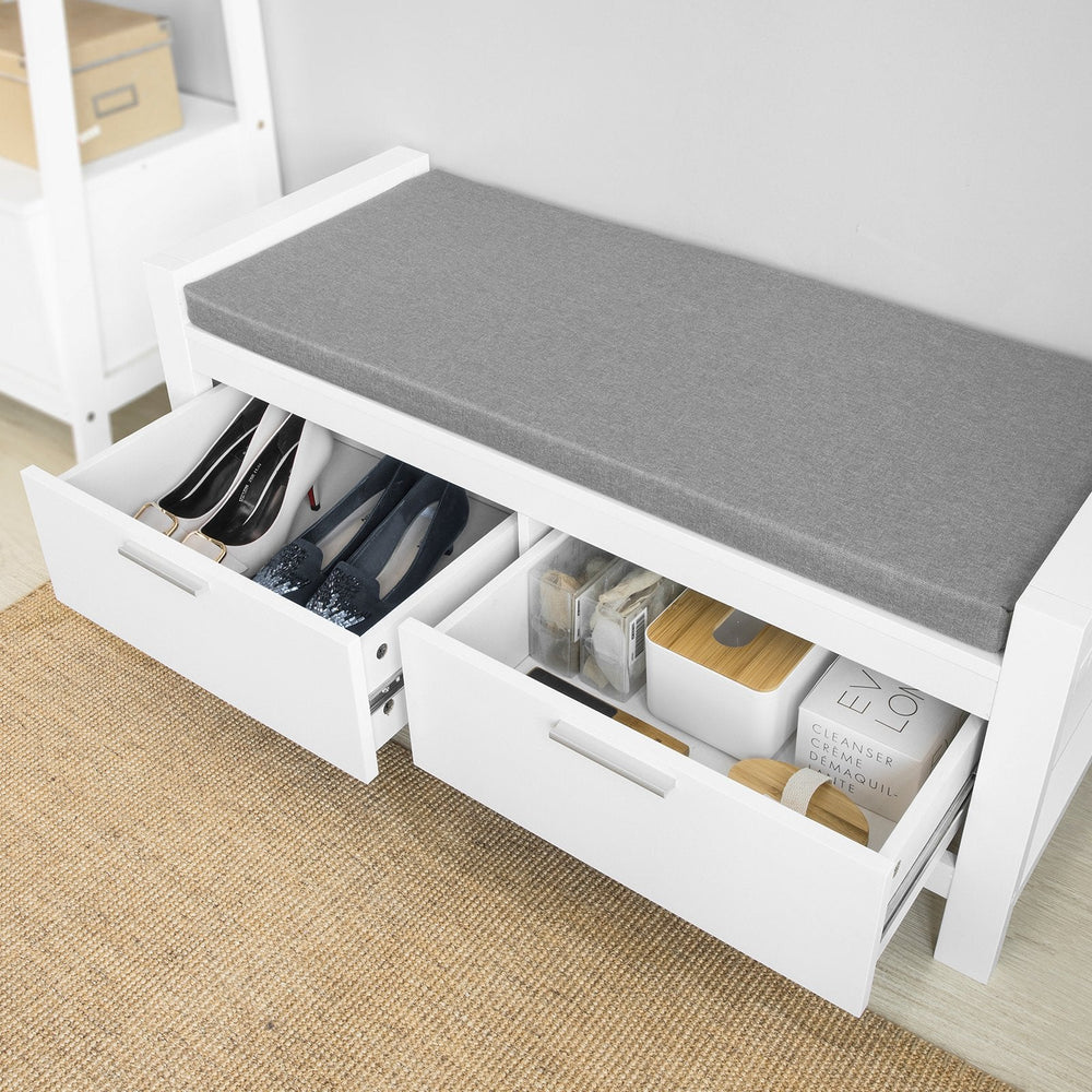 SoBuy FSR74-W Banc à chaussures avec rangement avec coussin de siège 2 tiroirs Banc de lit