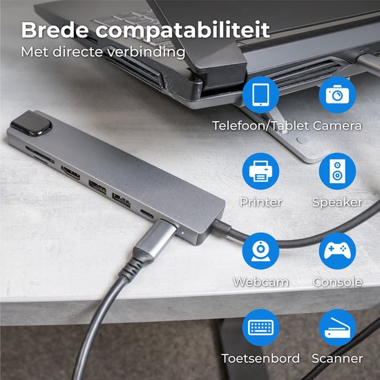 Nuvance - Hub USB C 3.0 - 8 ports - Répartiteur USB avec Ethernet - USB C vers HDMI - Hub USB 3.0 - Station d'accueil ordinateur portable - Lecteur de carte micro SD - HDMI 4K - Gris