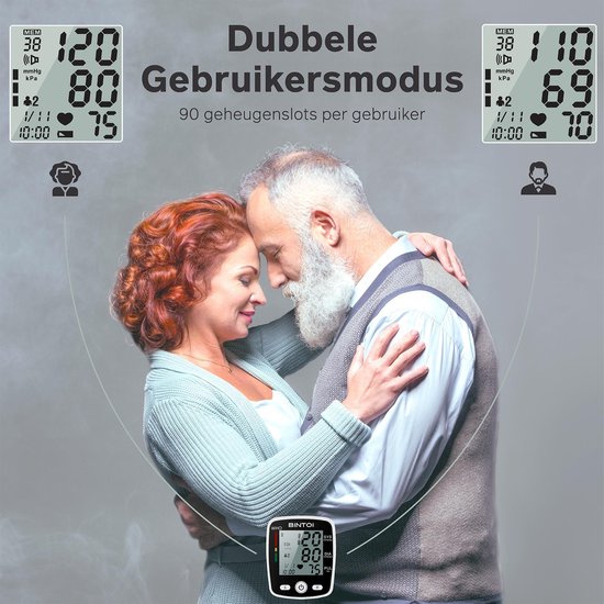 Bintoi® BXE100 - Tensiomètre de poignet - Cardiofréquencemètre - Rechargeable par USB - Étui de rangement inclus - 2 utilisateurs