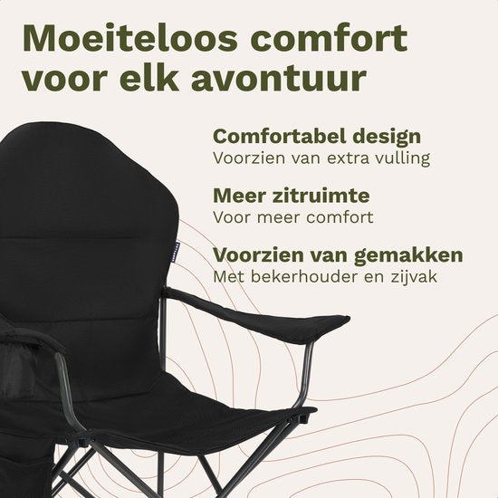 TRVLMORE Chaises de camping XXL - pliables - 2-Pack - Capacité de charge 160KG - Sac de transport inclus - Chaise pliante - Chaise de pêche - Chaise de camping - Chaise pliante - Noir