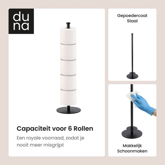 Porte-rouleau Duna - Porte-rouleau de WC - Porte-rouleau de toilettes - Sur pied - Sans perçage - Noir