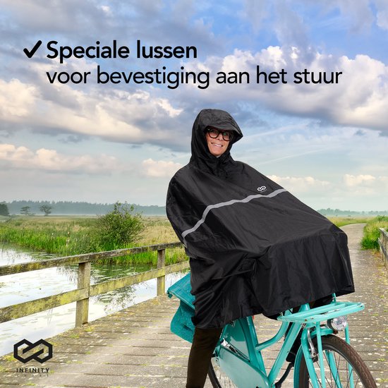 Infinity Goods Fietsponcho - Regenponcho - Dames & Heren - Waterdicht & Ademend - Reflecterend - Zwart