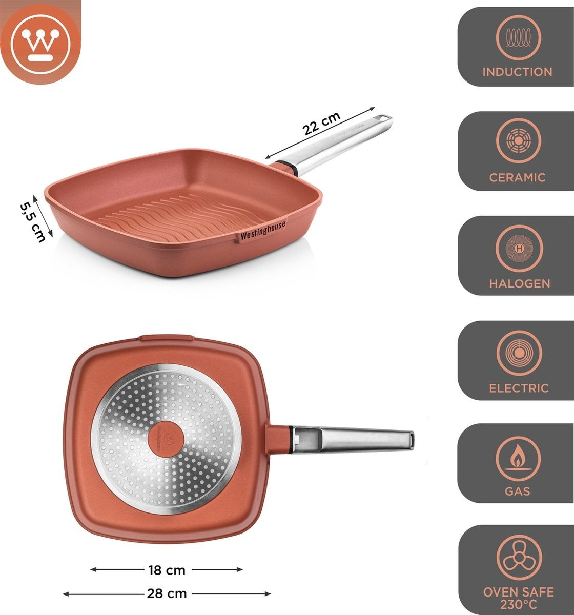 Westinghouse Performance Series Poêle à griller - Adaptée au four - 28 cm - Orange